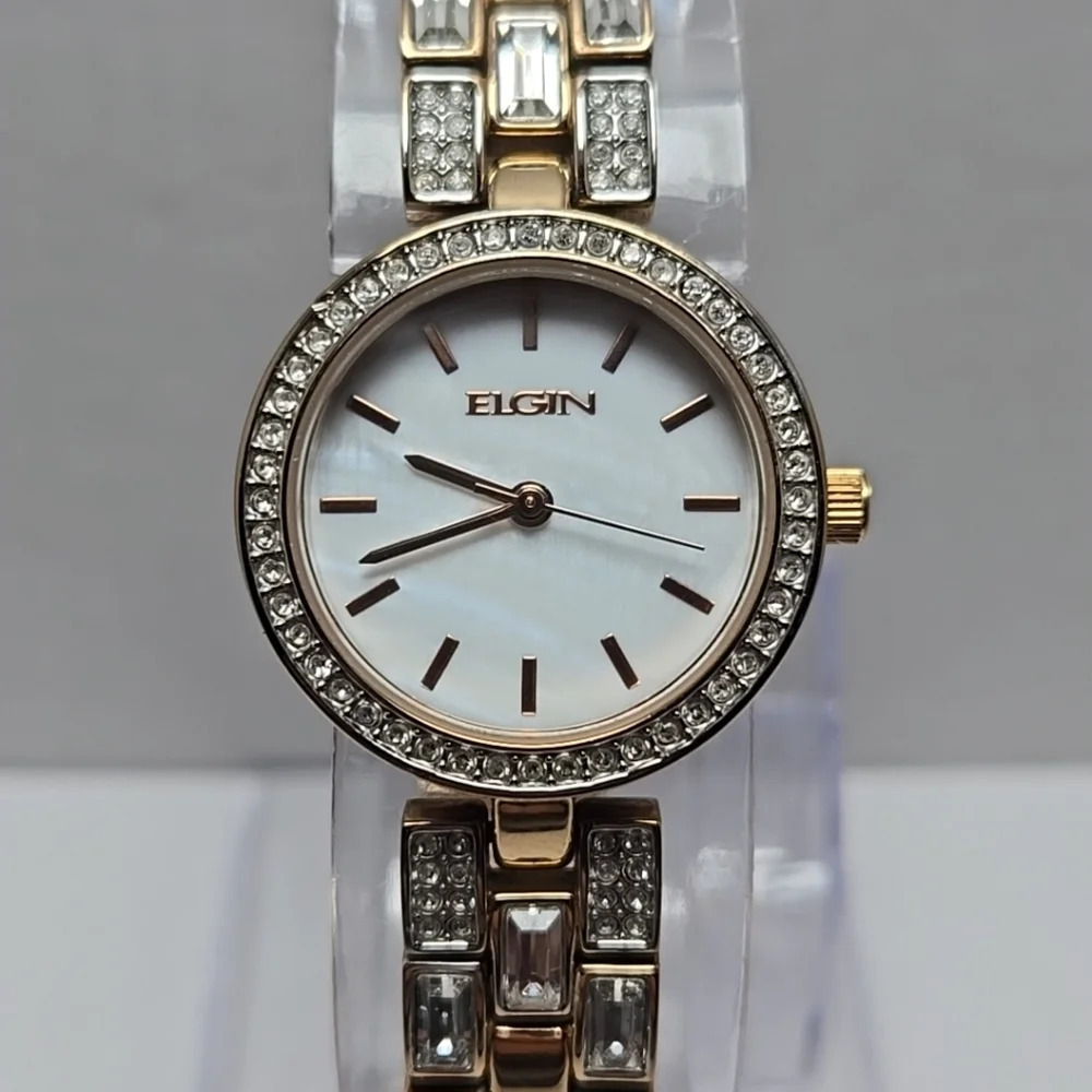 Womens Elgin EG10003ST Quartz Watch Rose Gold Crystals Rhinestones New Battery